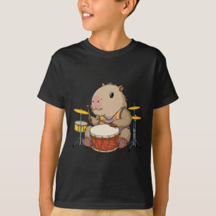 Capybara Drummer Playing Drums Rodents Funny Capyb T-Shirt