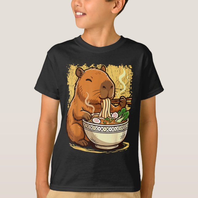 Capybara Eating Ramen Noodles  T-Shirt (Front)