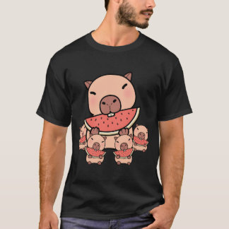 Capybara Eating Watermelon With Baby Capybaras  T-Shirt