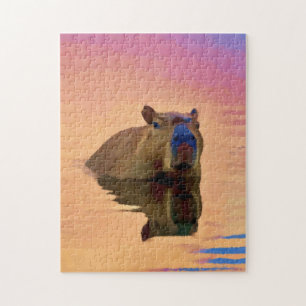 Capybara Emerging From a Tranquil Lake Jigsaw Puzzle
