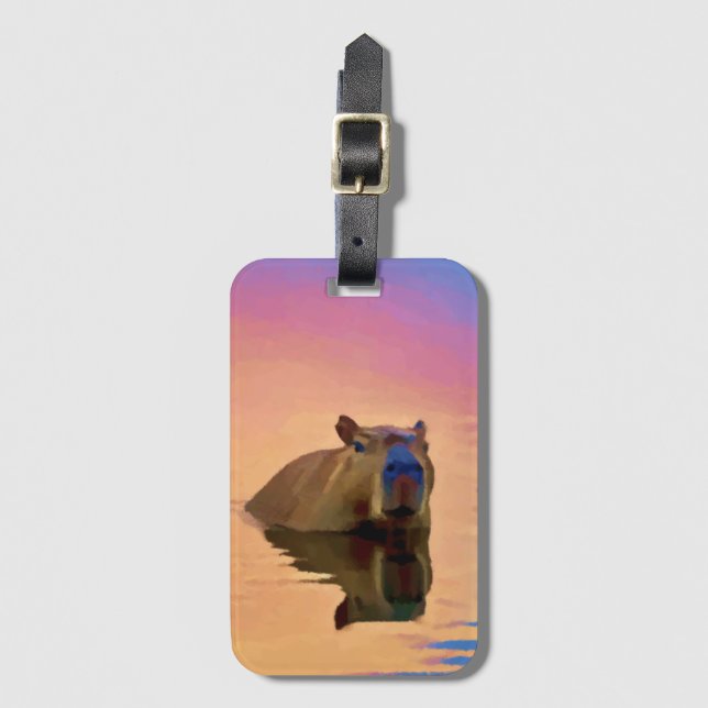 Capybara Emerging From a Tranquil Lake Luggage Tag (Front Vertical)