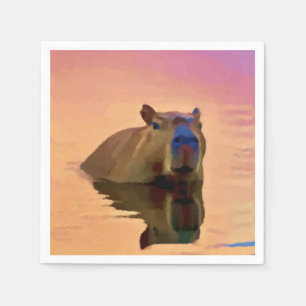 Capybara Emerging From a Tranquil Lake Napkin