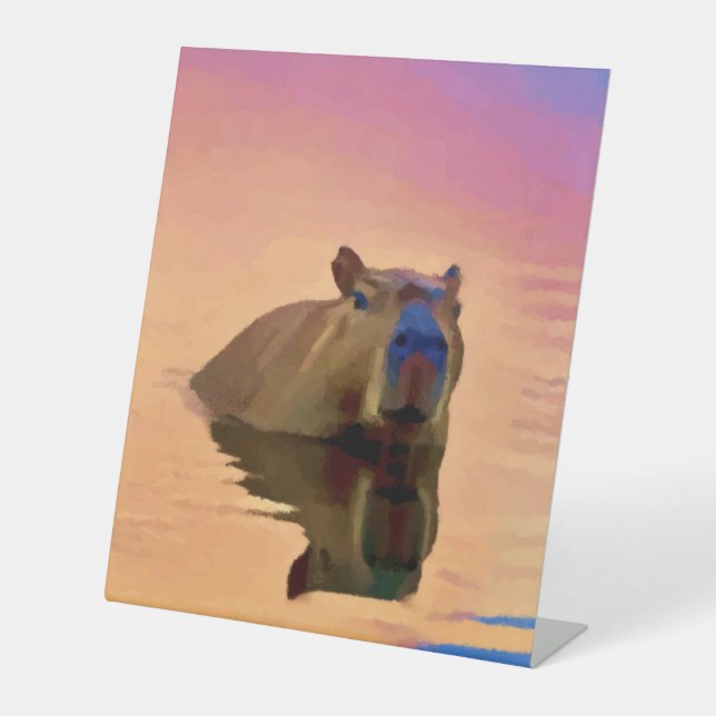 Capybara Emerging From a Tranquil Lake Pedestal Sign (Front)