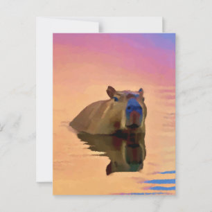 Capybara Emerging From a Tranquil Lake Postcard