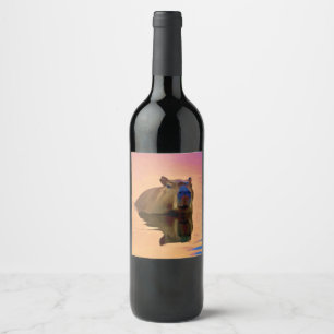 Capybara Emerging From a Tranquil Lake Wine Label