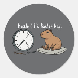 Capybara Fatigué Humour "I'd Rather Nap"  Classic Round Sticker
