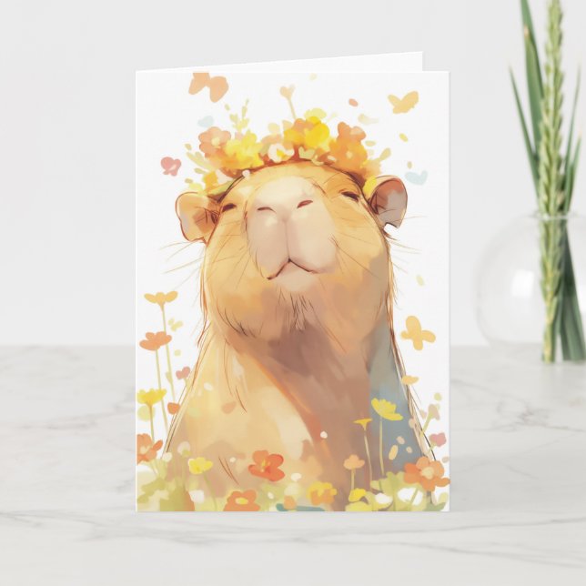 Capybara Floral Crown Card (Front)