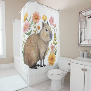 Capybara Floral Shower Curtain