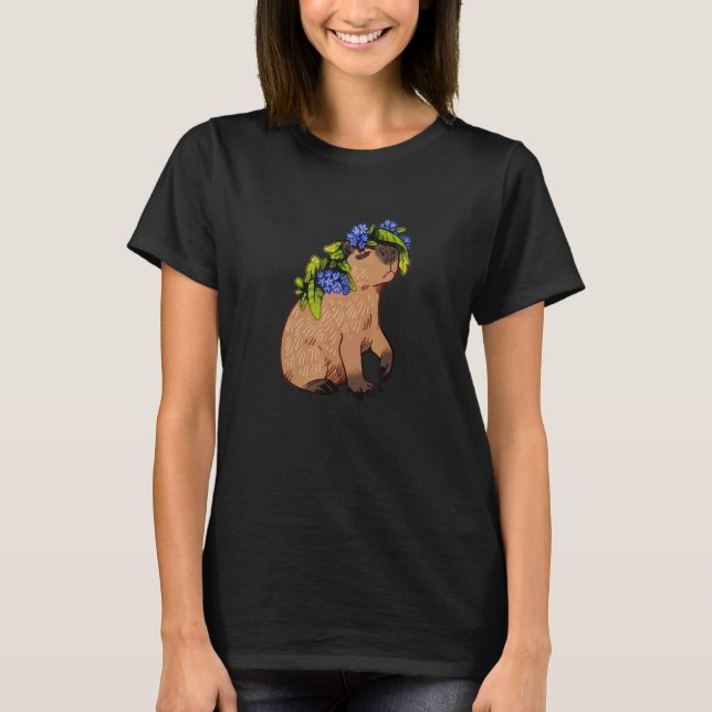Capybara Flower Hat Boys Men Cute Animal Capybara T-Shirt (Front)