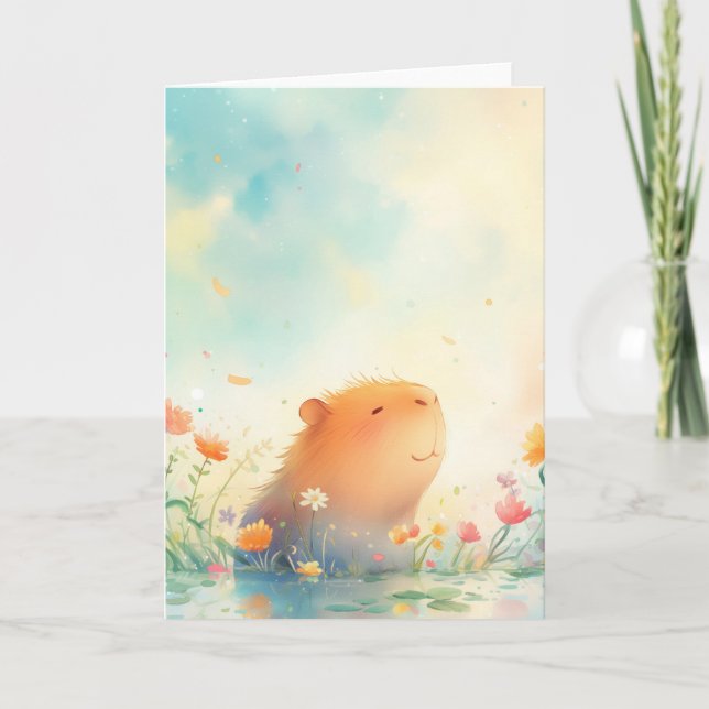 Capybara Flower Pond Retreat Card (Front)