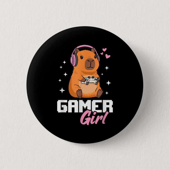 Capybara Gamer Girl Gaming  2 Inch Round Button (Front)