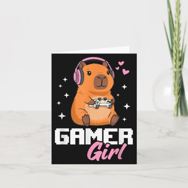 Capybara Gamer Girl Gaming  Card (Front)