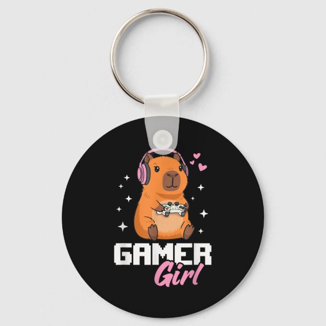 Capybara Gamer Girl Gaming  Keychain (Front)