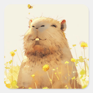 Capybara Goofy Smile Square Sticker
