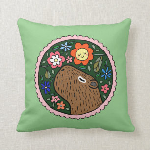 Capybara Graphic Cute capybara with flowers  Throw Pillow