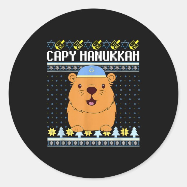 Capybara Hanukkah Capy Hanukkah Chanukah Jewish Ki Classic Round Sticker (Front)