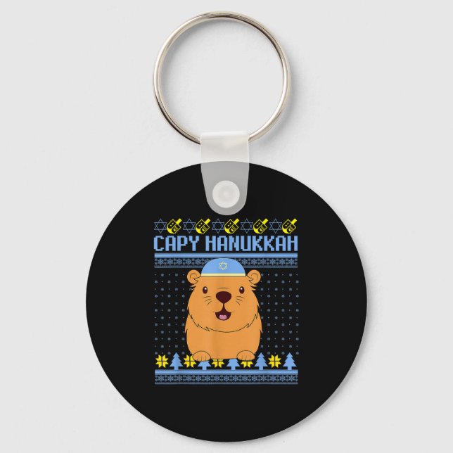 Capybara Hanukkah Capy Hanukkah Chanukah Jewish Ki Keychain (Front)