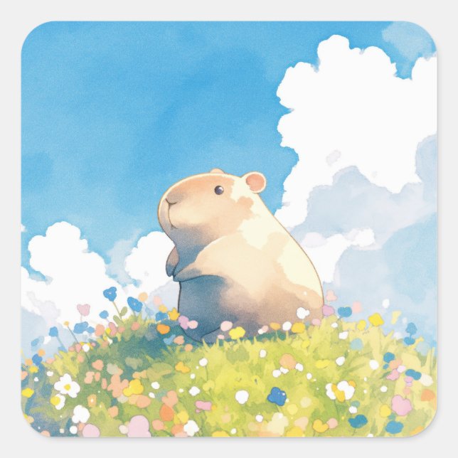 Capybara Hilltop Lookout Square Sticker (Front)