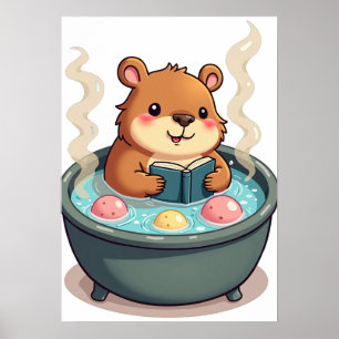 Capybara Hot Tub Relaxation Book Reading Steamy Ba Poster