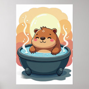 Capybara Hot Tub Relaxation Chill Vibes Cozy Art Poster