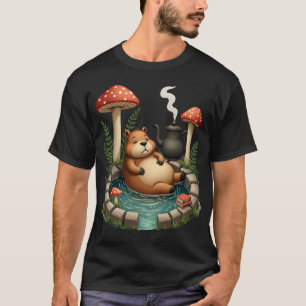 Capybara Hot Tub Relaxation Cottagecore Mushroom R T-Shirt