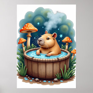 Capybara Hot Tub Relaxation Sticker - Cozy Cottage Poster