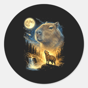 Capybara howling to the moon weird meme funny 90's classic round sticker