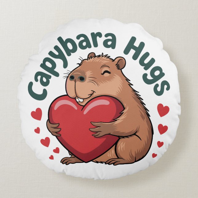 Capybara Hugs Round Pillow (Front)