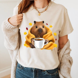 Capybara in a Cozy Blanket Chilling and Drinking T-Shirt