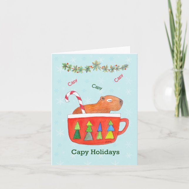 Capybara in a Cup Cute Capybara Happy Holiday  Card (Front)