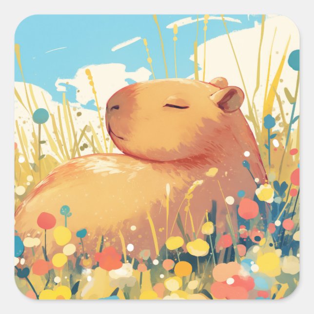 Capybara in a Field of Dreams Square Sticker (Front)
