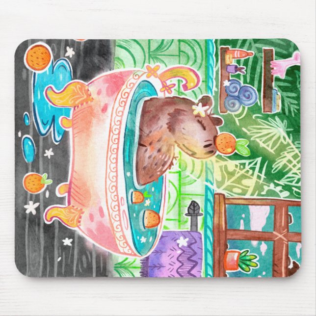 Capybara in Bath Tub with Oranges Mouse Pad (Front)