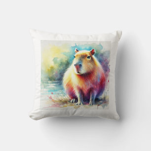 Capybara in Nature 130924AREF101 - Watercolor Throw Pillow