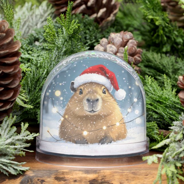 Capybara in Santa Hat Christmas Snow Globe (Winter)