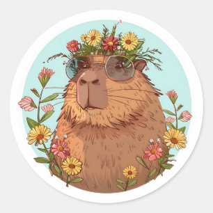 Capybara in sunglasses Summertime Classic Round Sticker