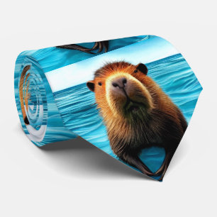 Capybara in The Water Pattern Tie