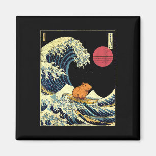 Capybara Japanese Kanagawa Wave Funny Surf Animal  Magnet