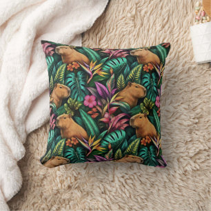 Capybara Jungle Dreams Seamless Surface Pattern Throw Pillow
