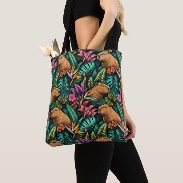 Capybara Jungle Dreams Seamless Surface Pattern Tote Bag (Close Up)