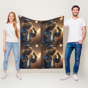 Capybara Keith Country Western Singer, Fleece Blanket