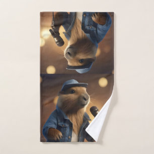 Capybara Keith Country Western Singer, Hand Towel