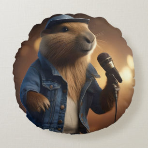 Capybara Keith The Country Western Singer, Round Pillow