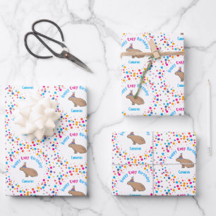 Capybara Kids Birthday Colourful Personalized Wrapping Paper Sheet