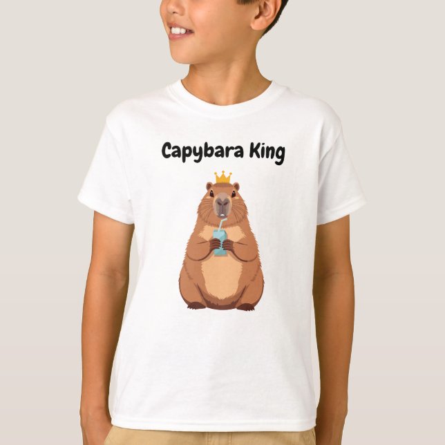Capybara King Kids T-Shirt – Cute Crown Animal Tee (Front)