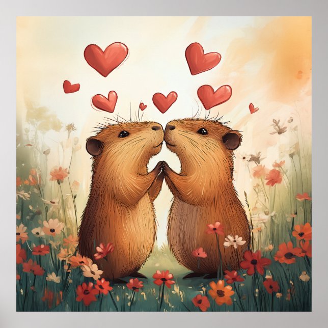 Capybara Love - A Romantic Meadow Moment Poster (Front)