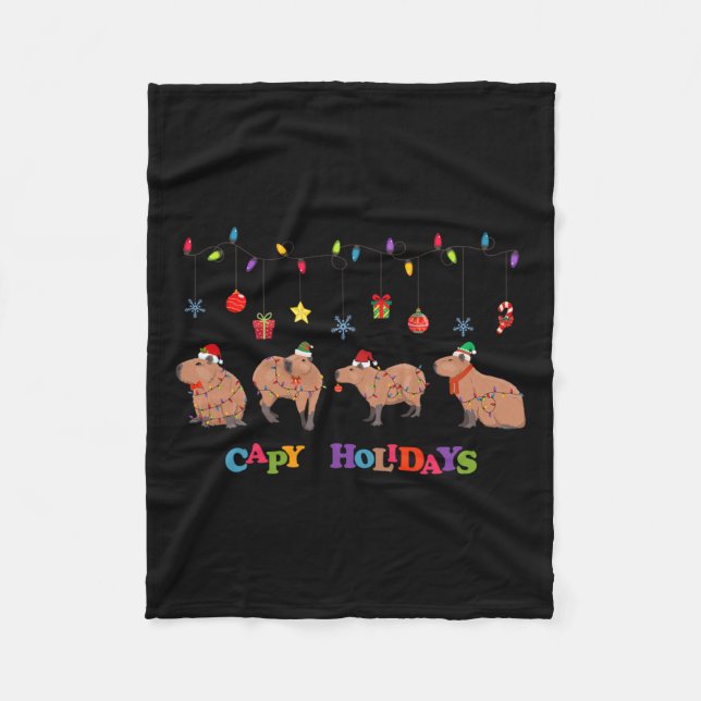Capybara Merry Christmas Capybaras Lover Funny Cap Fleece Blanket (Front)