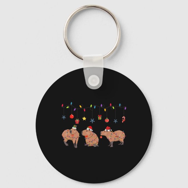 Capybara Merry Christmas Capybaras Lover Funny Cap Keychain (Front)
