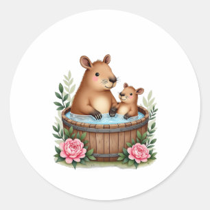 Capybara Mom Hot Tub Spa Day Mother's Day Watercol Classic Round Sticker
