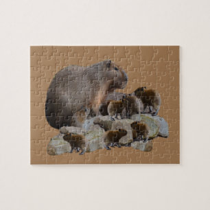 Capybara Mommy With Babies, Jigsaw Puzzle