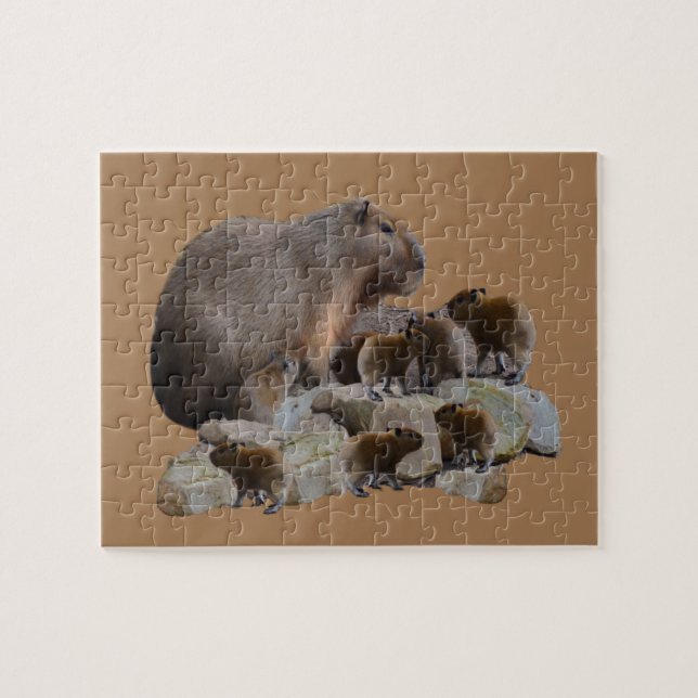 Capybara Mommy With Babies, Jigsaw Puzzle (Horizontal)